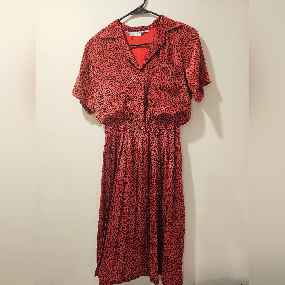 Samantha Stevens Petites Vintage Red & Black Silky Dress Size 10 P